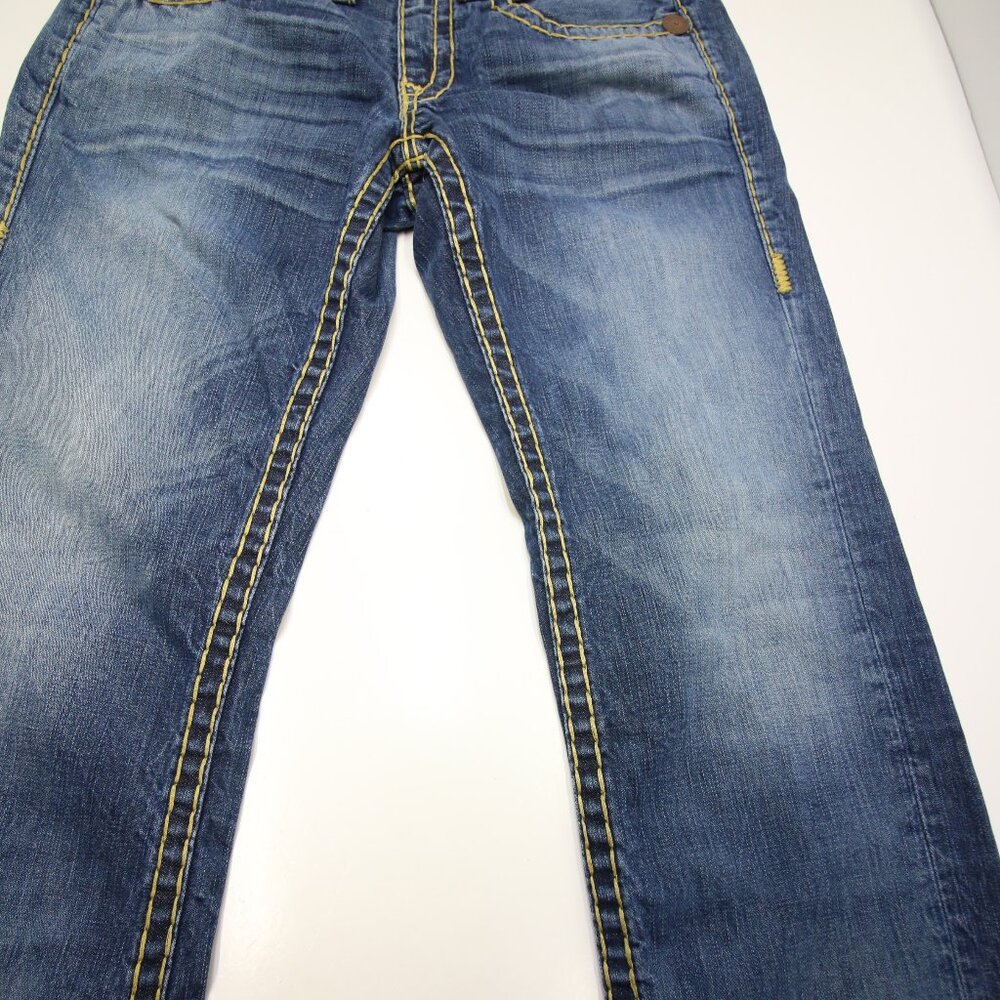 True Religion Billy Super T Thick Stitch Blue Jeans Mens 31 USA Fades Flap Boot - Picture 3 of 16